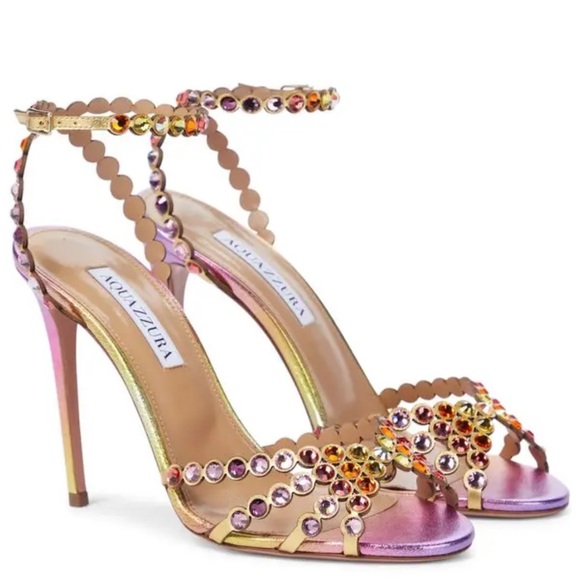 Aquazzura Tequila Crystal Embellished Leather Sandals